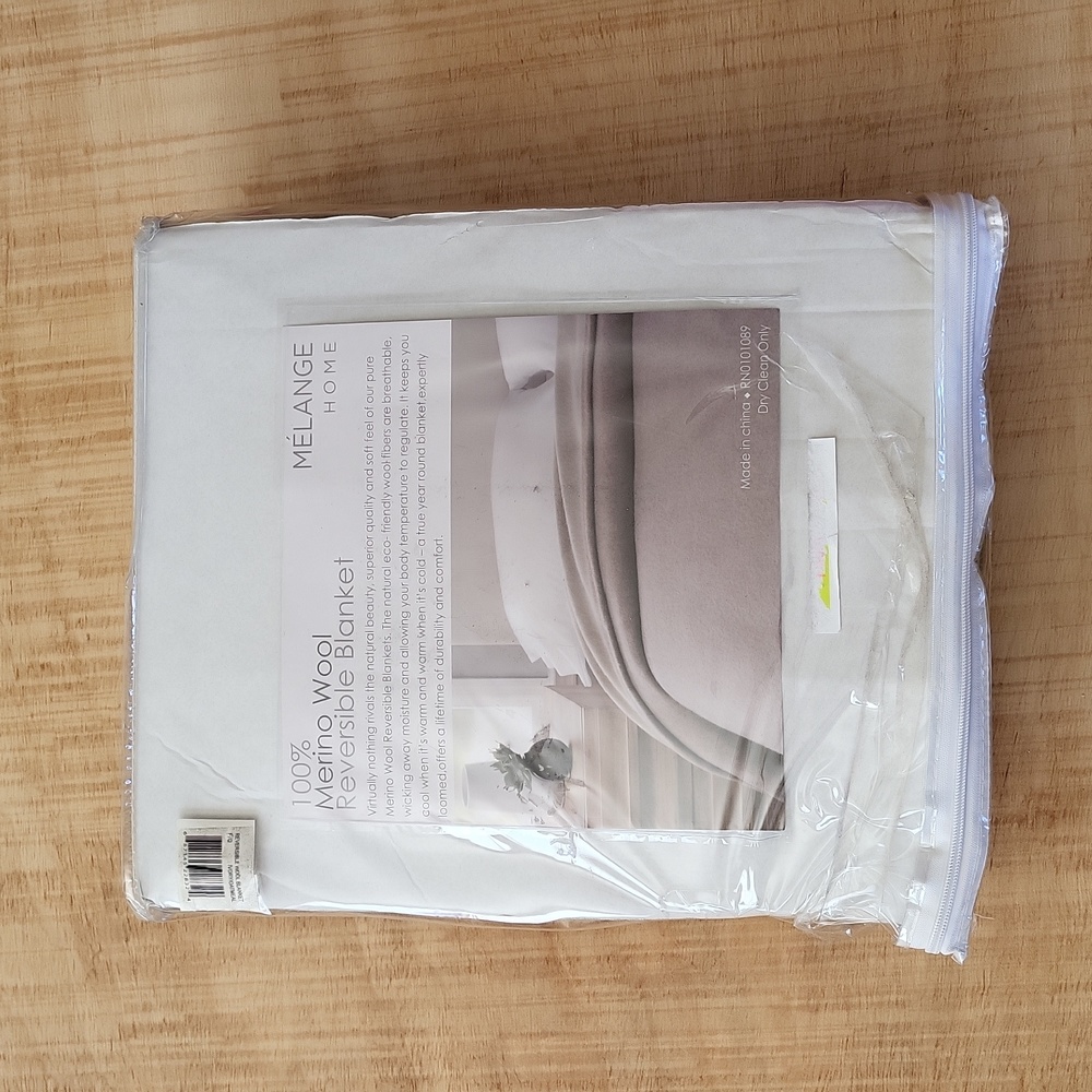 $340 Melange 100% Merino Wool Reversible Blanket 90"x90"